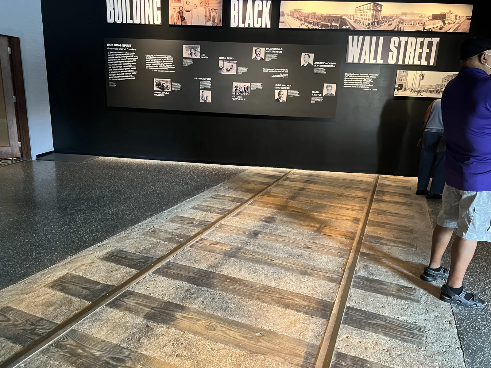Replica railway tracks inside Greenwood Rising