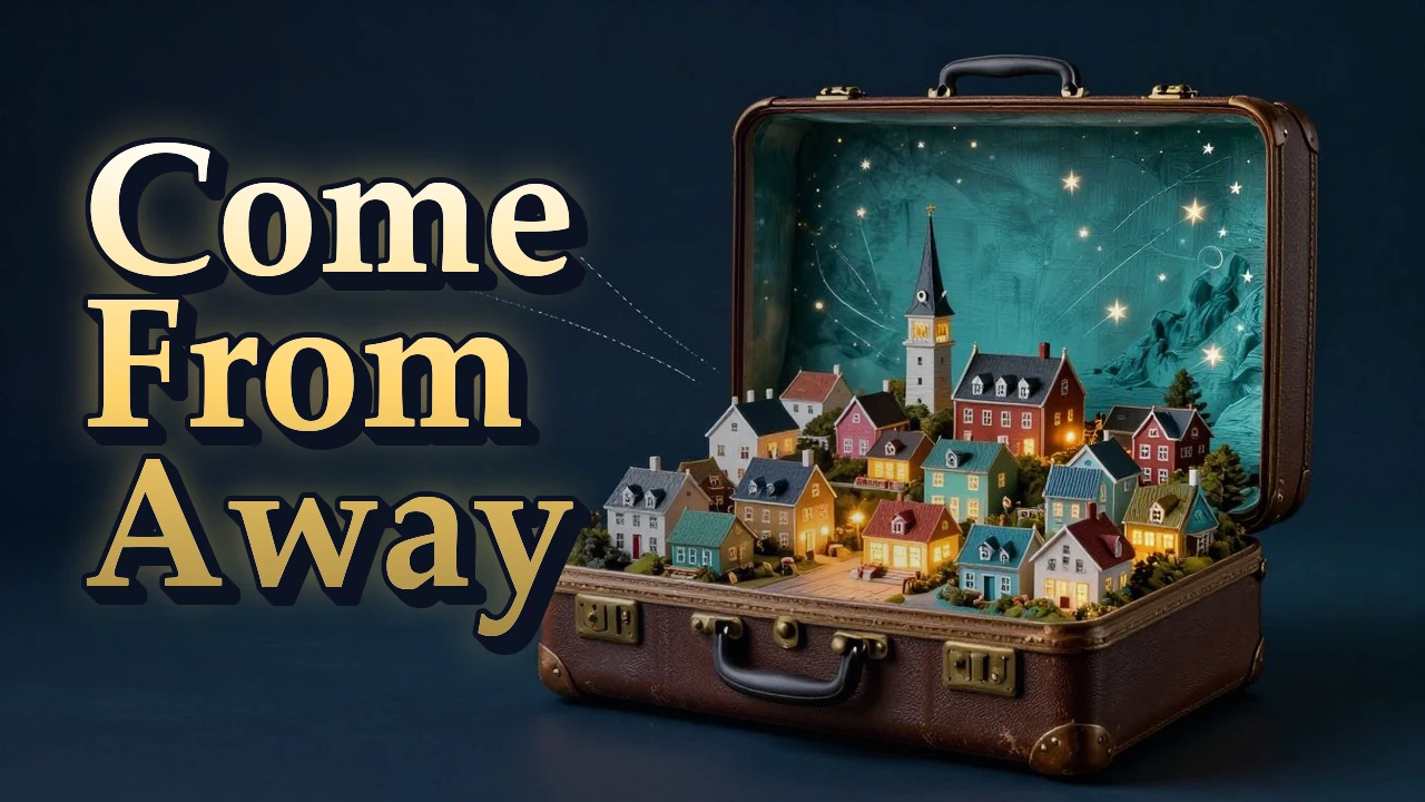 Illustrated event poster for Come From Away