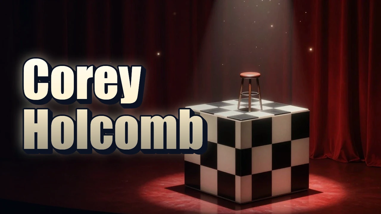Illustrated event poster for Corey Holcomb
