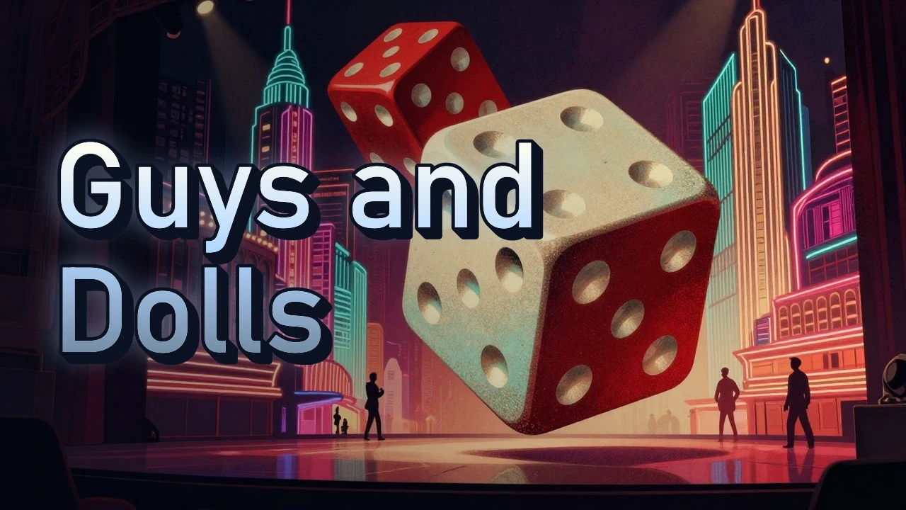 Illustrated event poster for Guys and Dolls