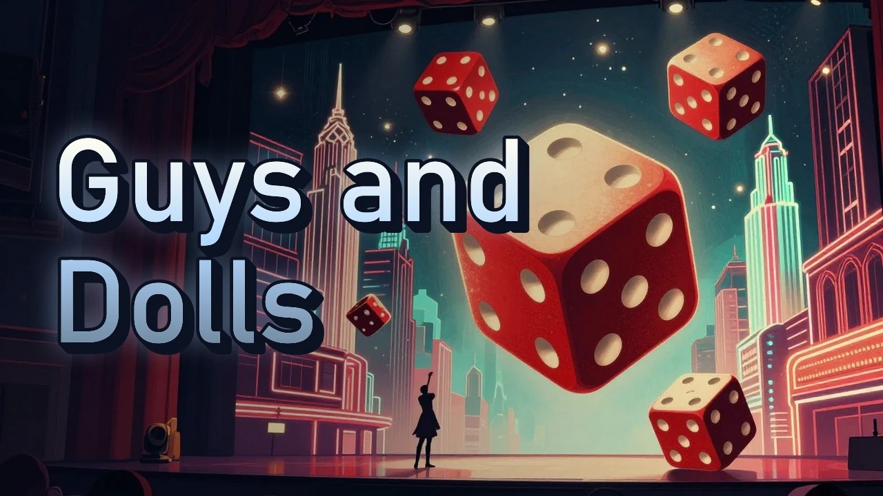 Illustrated event poster for Guys and Dolls