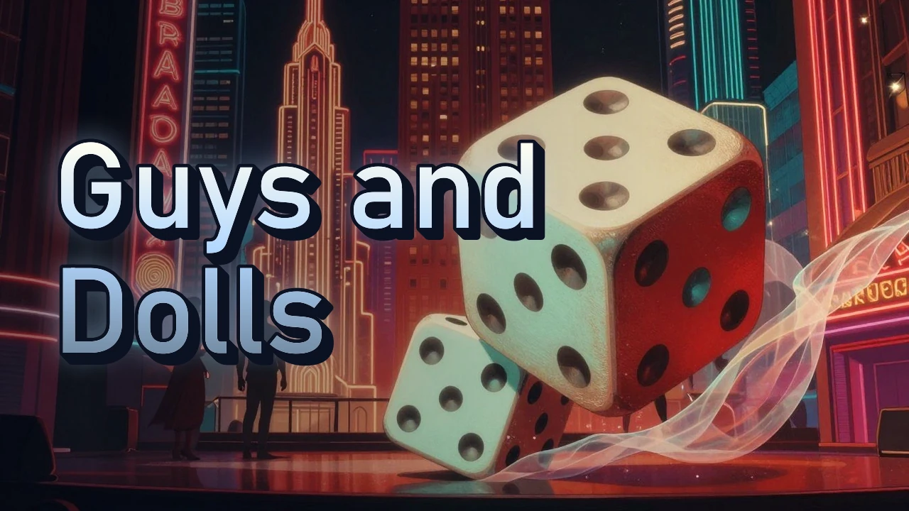 Illustrated event poster for Guys and Dolls