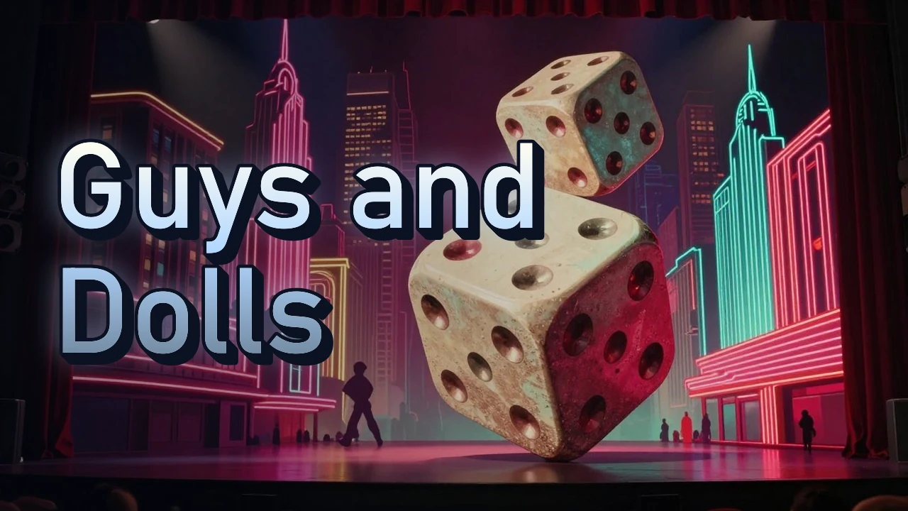 Illustrated event poster for Guys and Dolls