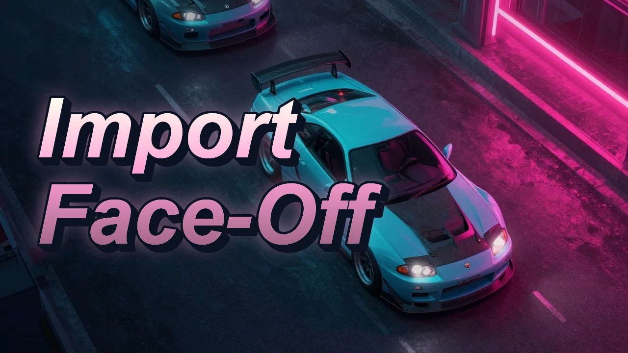 Illustrated event poster for Import Face-Off