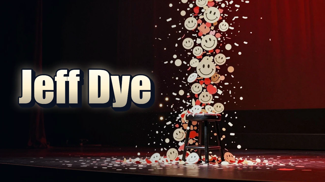 Illustrated event poster for Jeff Dye