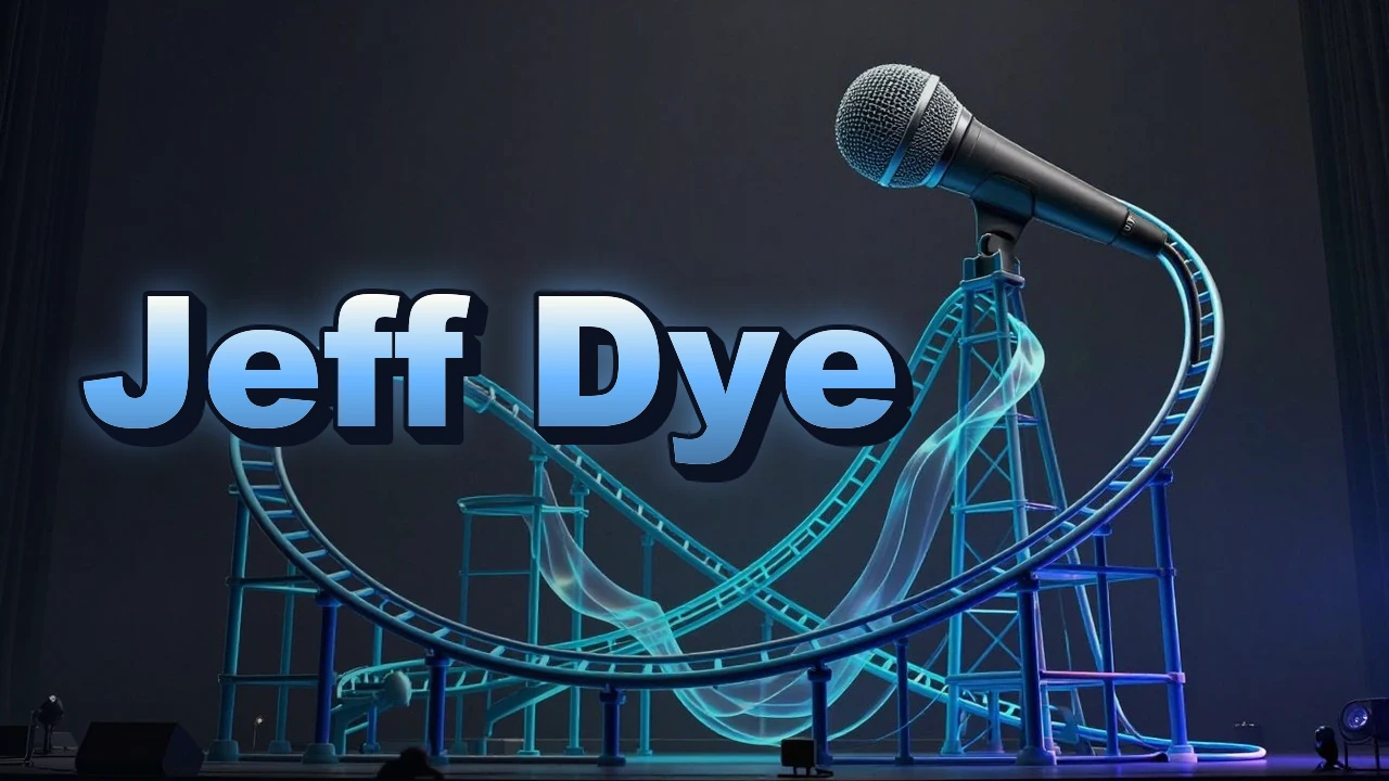 Illustrated event poster for Jeff Dye