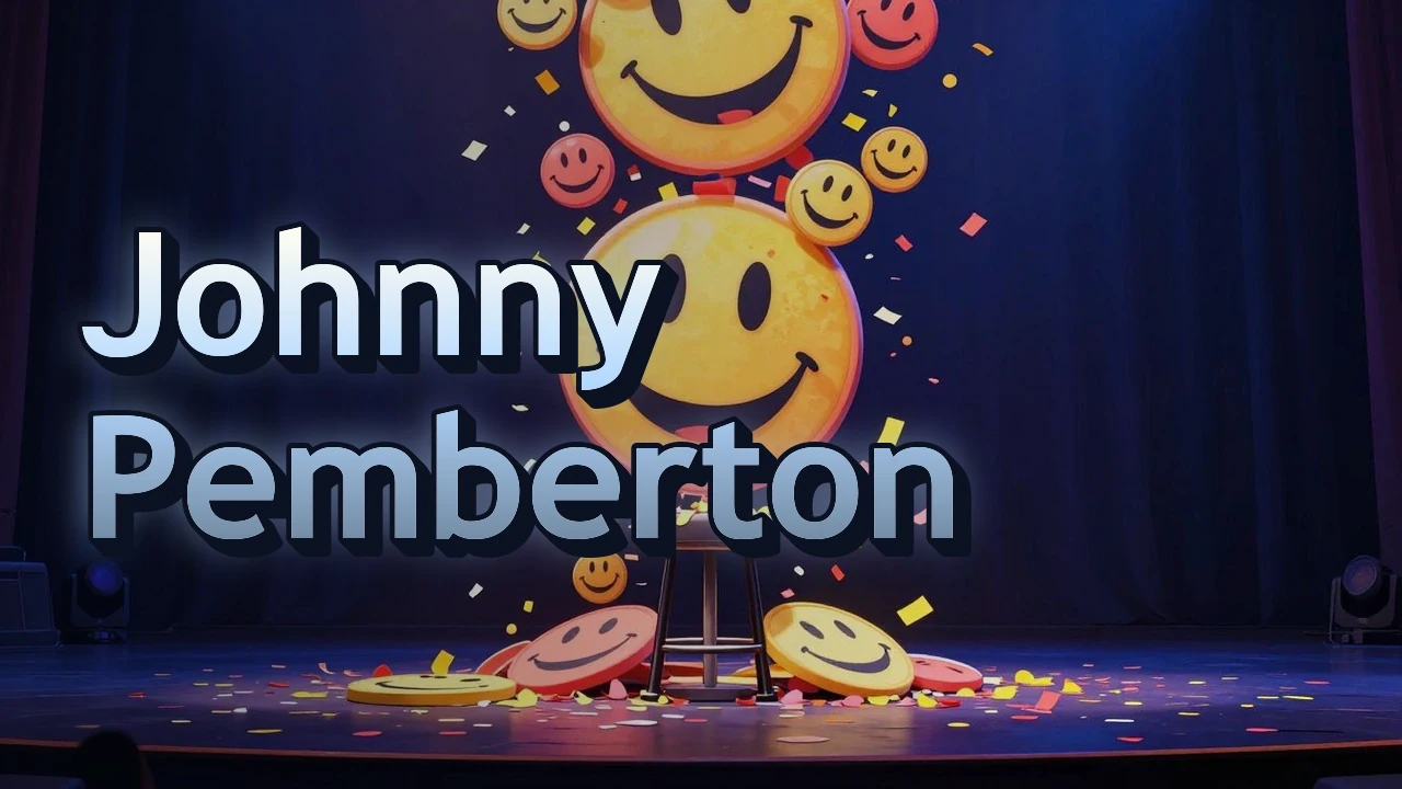 Illustrated event poster for Johnny Pemberton