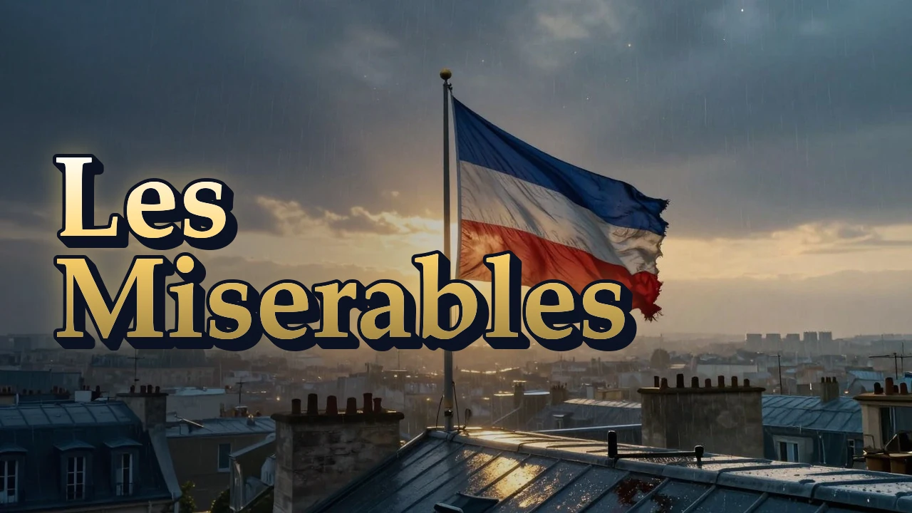 Illustrated event poster for Les Miserables