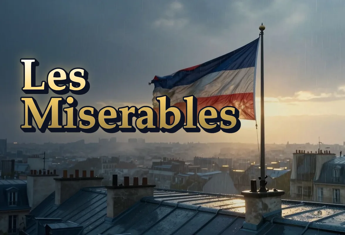 Illustrated event poster for Les Miserables