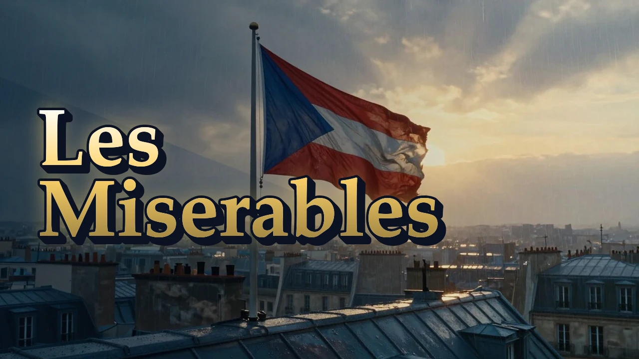Illustrated event poster for Les Miserables