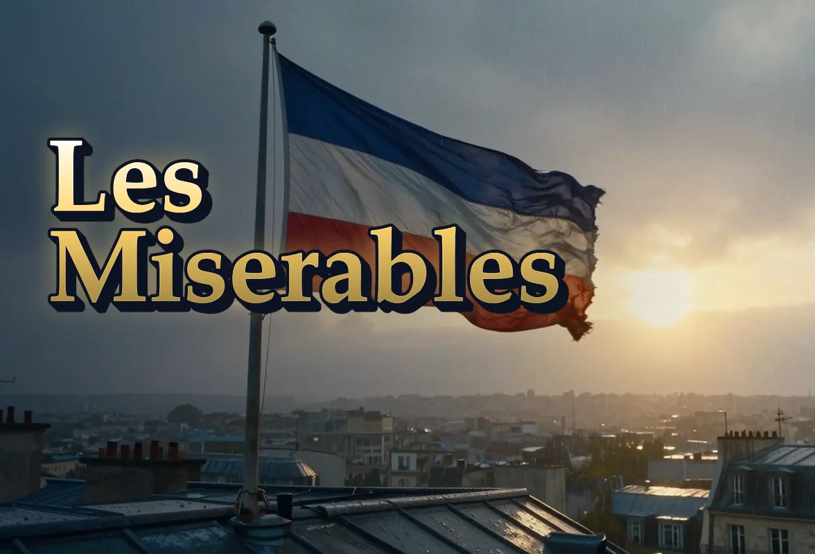 Illustrated event poster for Les Miserables