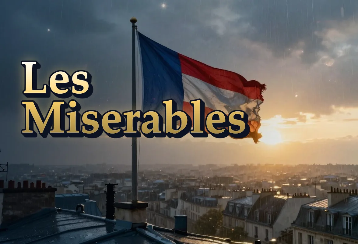 Illustrated event poster for Les Miserables