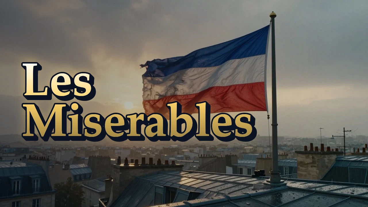 Illustrated event poster for Les Miserables