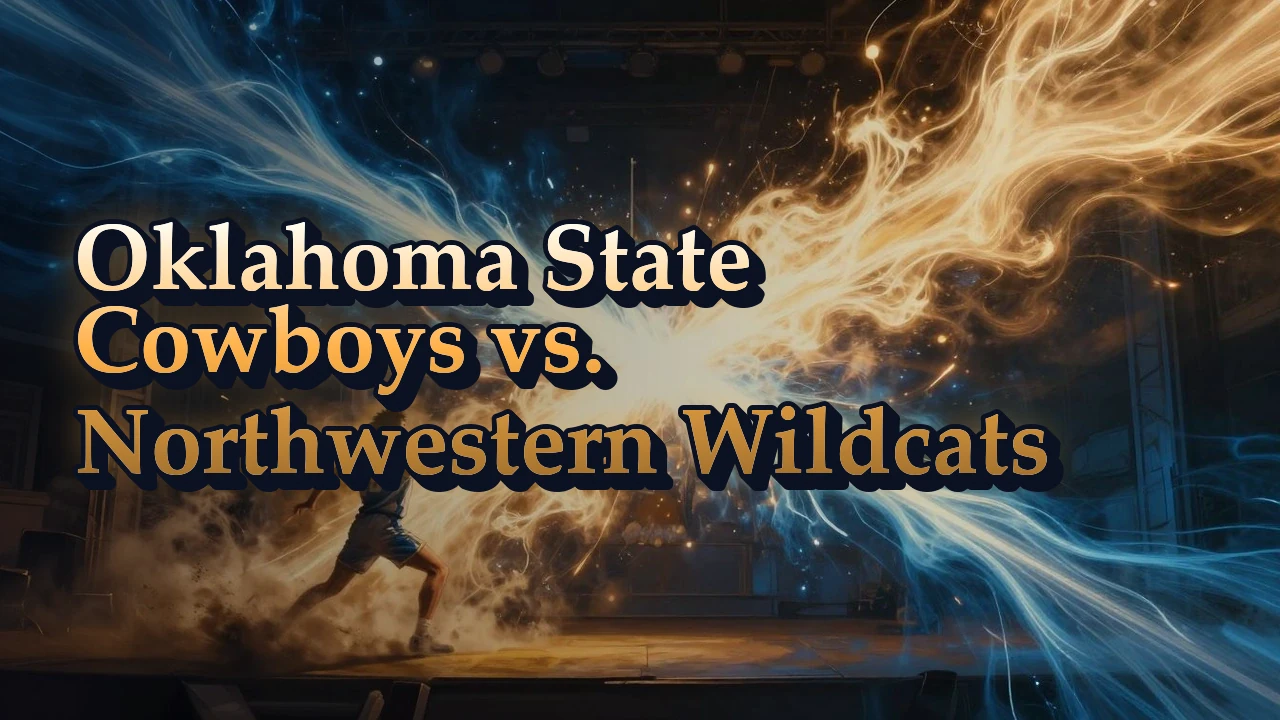 Illustrated event poster for Oklahoma State Cowboys vs. Northwestern Wildcats