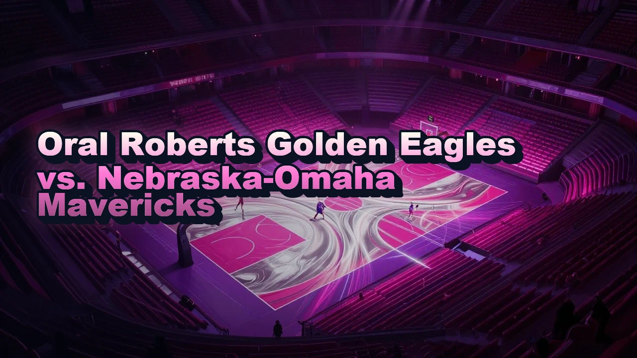 Illustrated event poster for Oral Roberts Golden Eagles vs. Nebraska-Omaha Mavericks