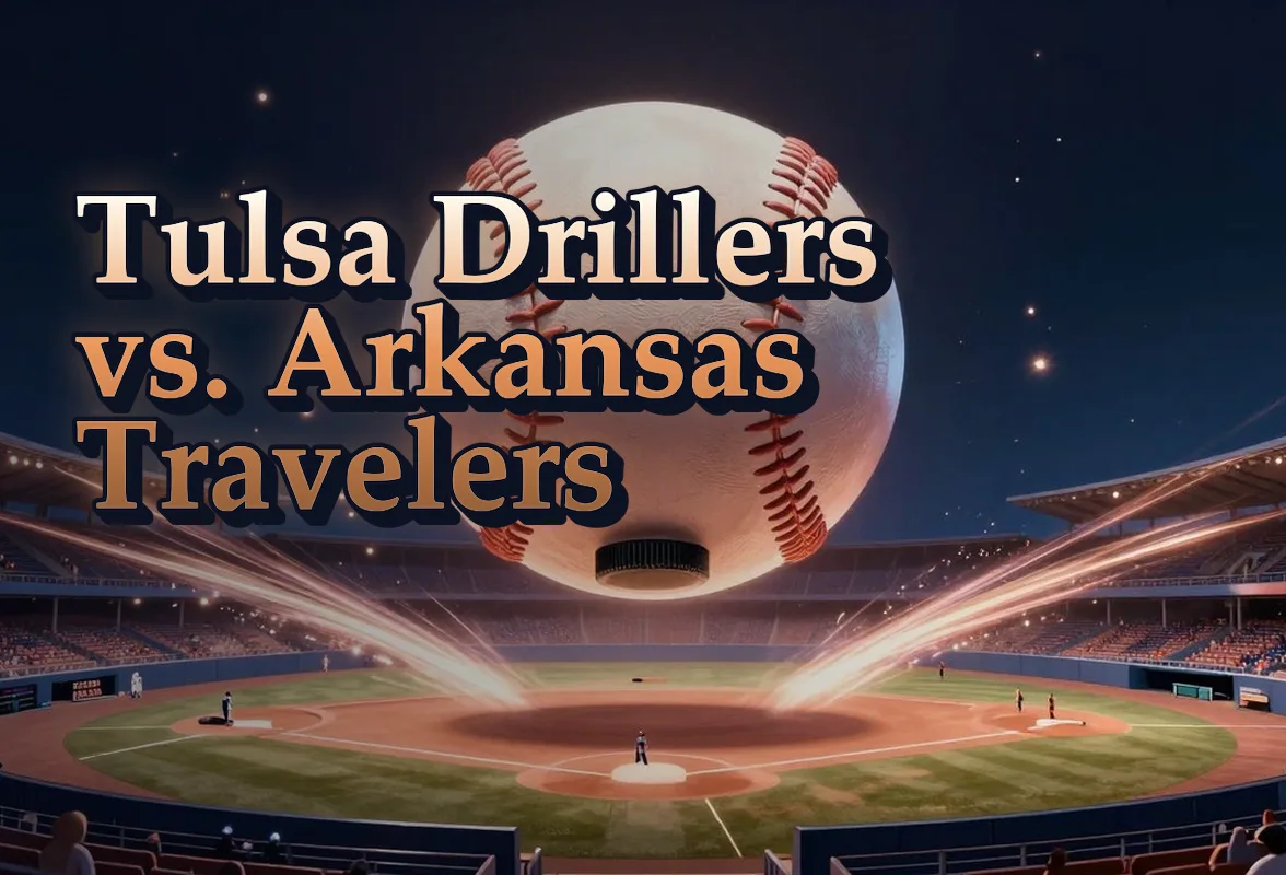 Illustrated event poster for Tulsa Drillers vs. Arkansas Travelers