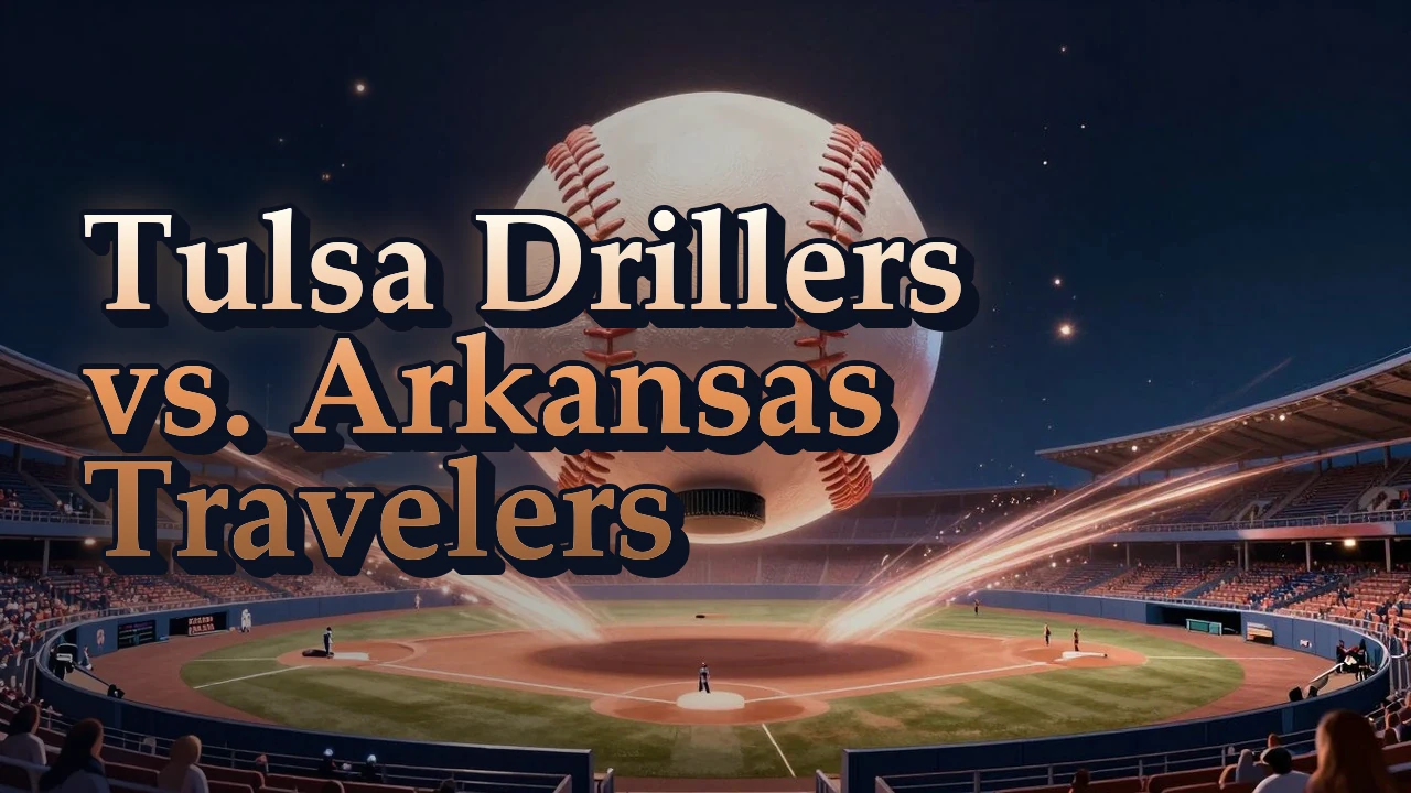 Illustrated event poster for Tulsa Drillers vs. Arkansas Travelers