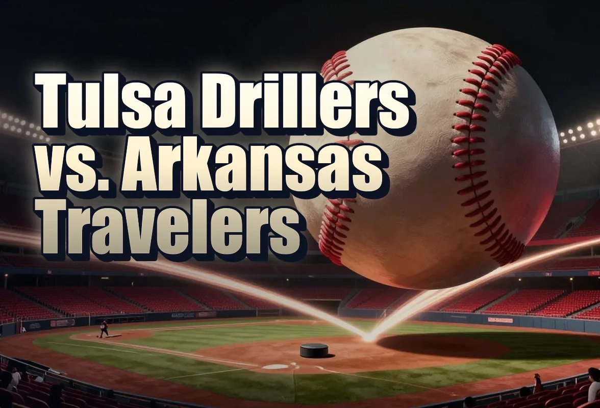 Illustrated event poster for Tulsa Drillers vs. Arkansas Travelers