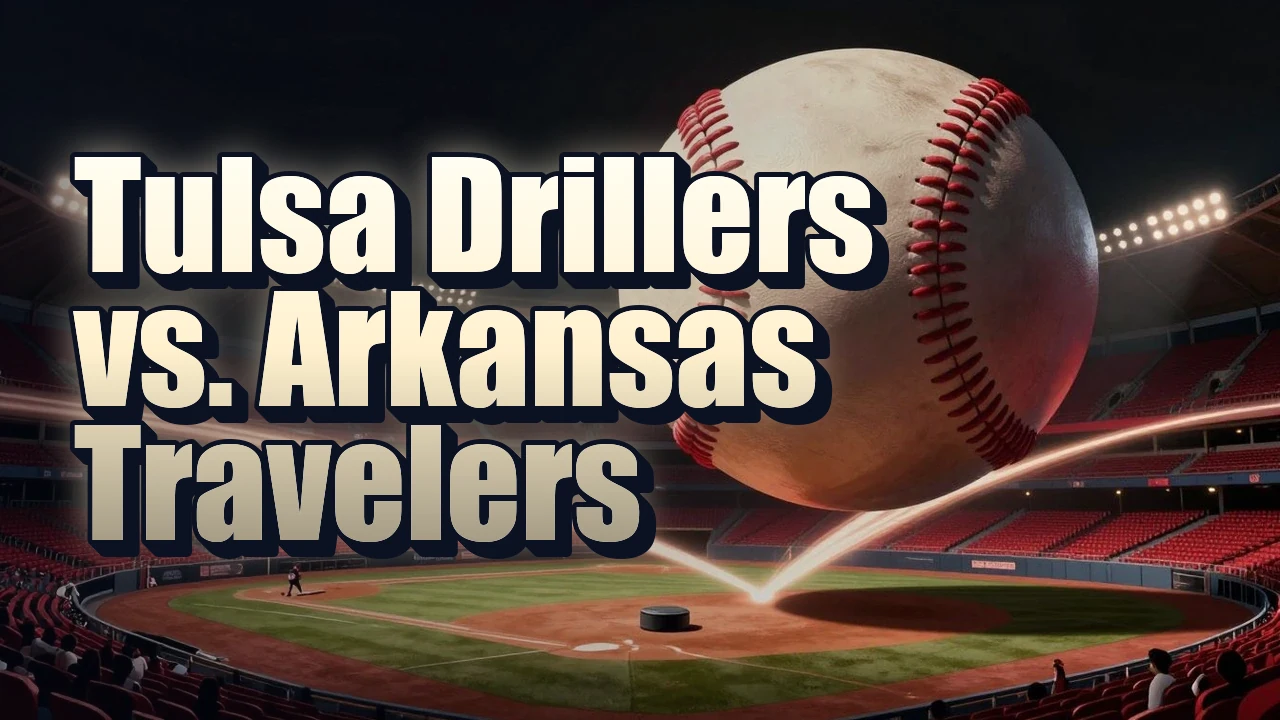 Illustrated event poster for Tulsa Drillers vs. Arkansas Travelers