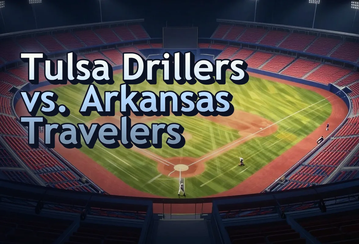 Illustrated event poster for Tulsa Drillers vs. Arkansas Travelers