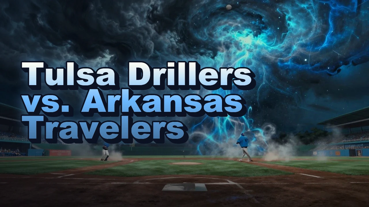 Illustrated event poster for Tulsa Drillers vs. Arkansas Travelers