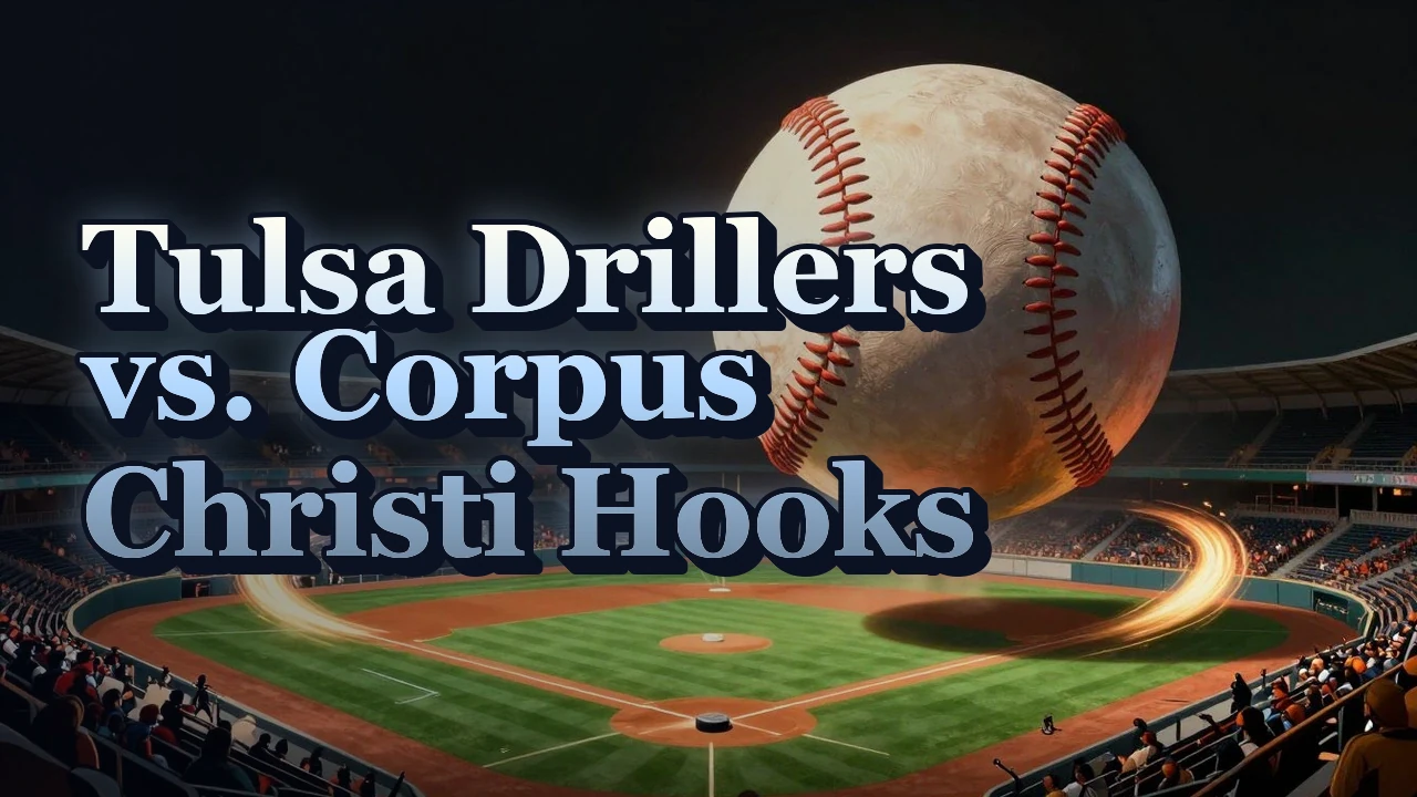 Illustrated event poster for Tulsa Drillers vs. Corpus Christi Hooks