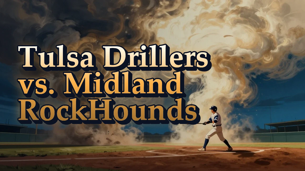 Illustrated event poster for Tulsa Drillers vs. Midland RockHounds