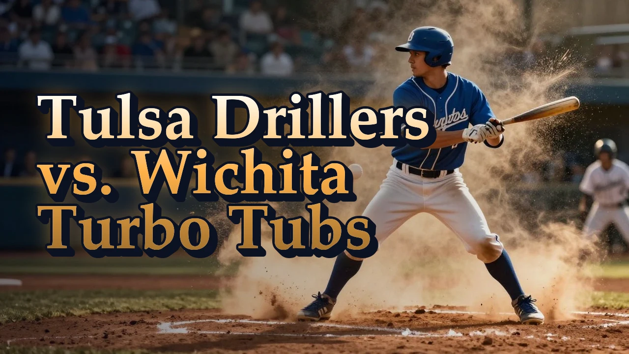 Illustrated event poster for Tulsa Drillers vs. Wichita Turbo Tubs