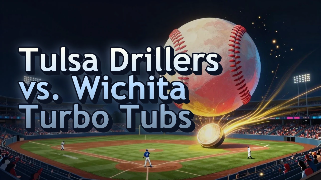 Illustrated event poster for Tulsa Drillers vs. Wichita Turbo Tubs
