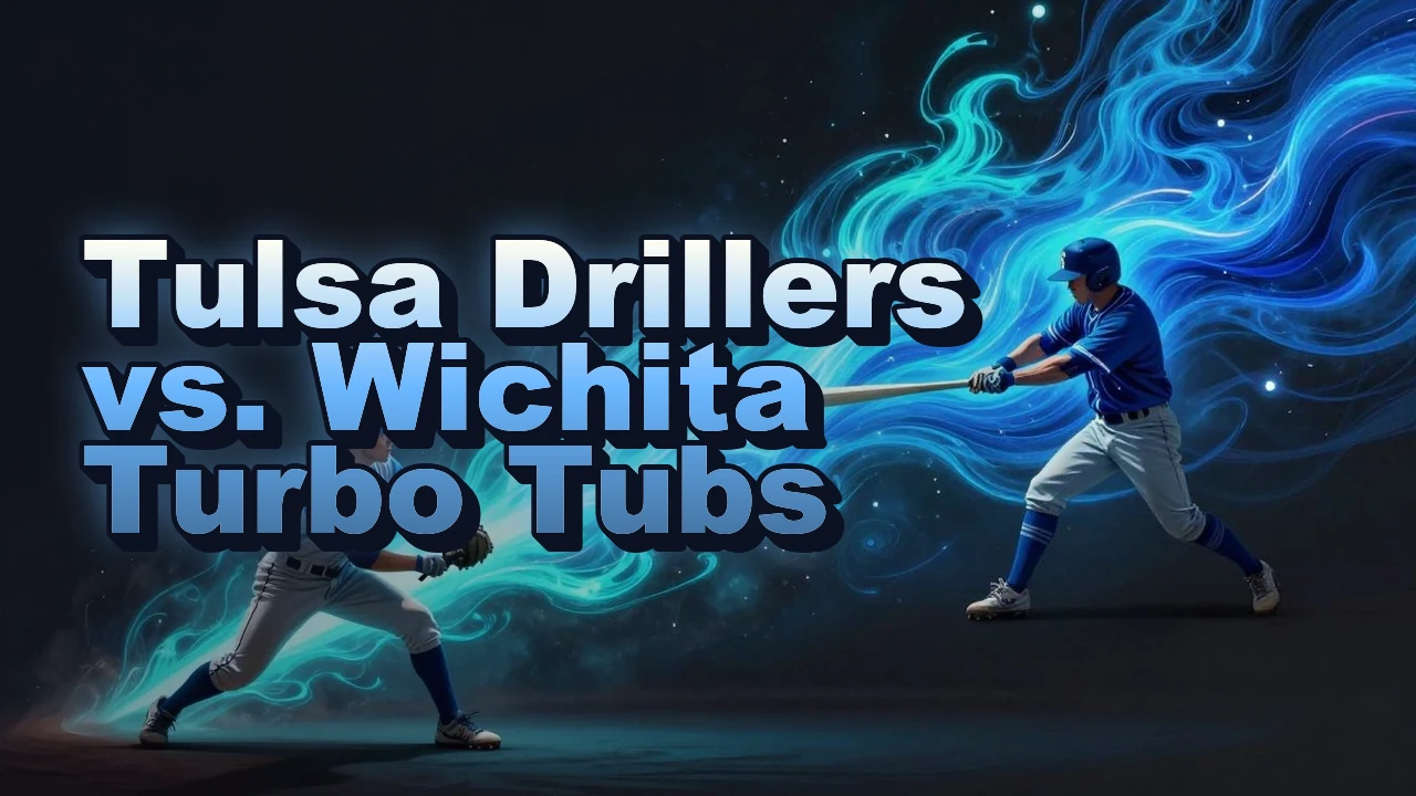Illustrated event poster for Tulsa Drillers vs. Wichita Turbo Tubs