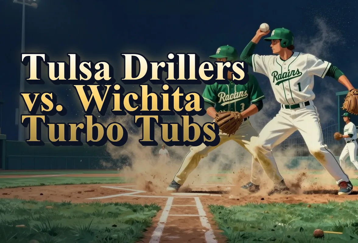 Illustrated event poster for Tulsa Drillers vs. Wichita Turbo Tubs