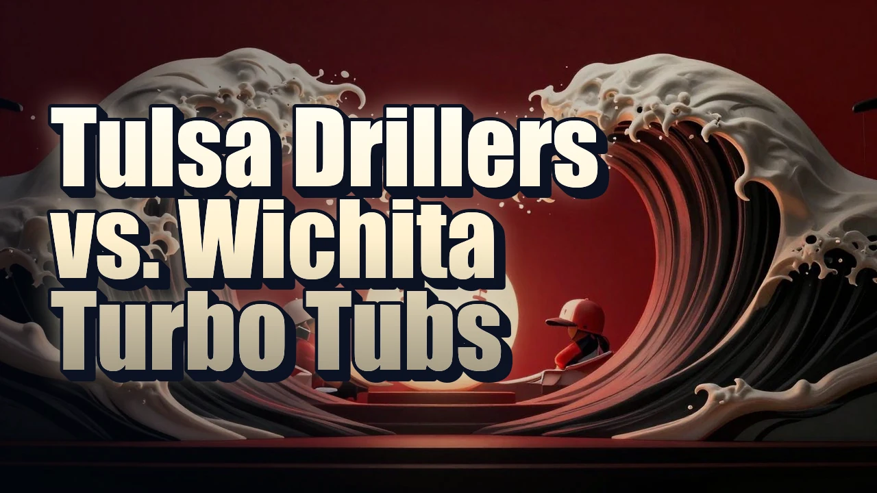 Illustrated event poster for Tulsa Drillers vs. Wichita Turbo Tubs