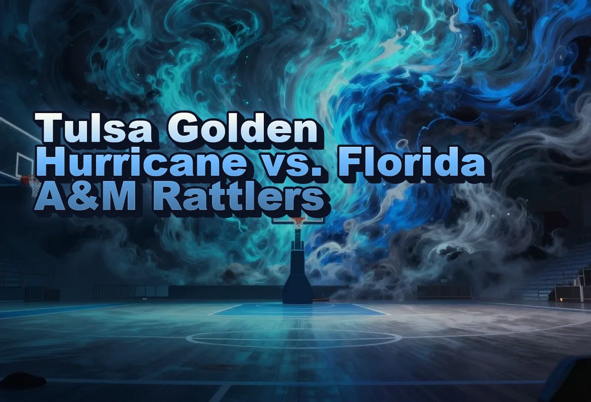 Illustrated event poster for Tulsa Golden Hurricane vs. Florida A&M Rattlers