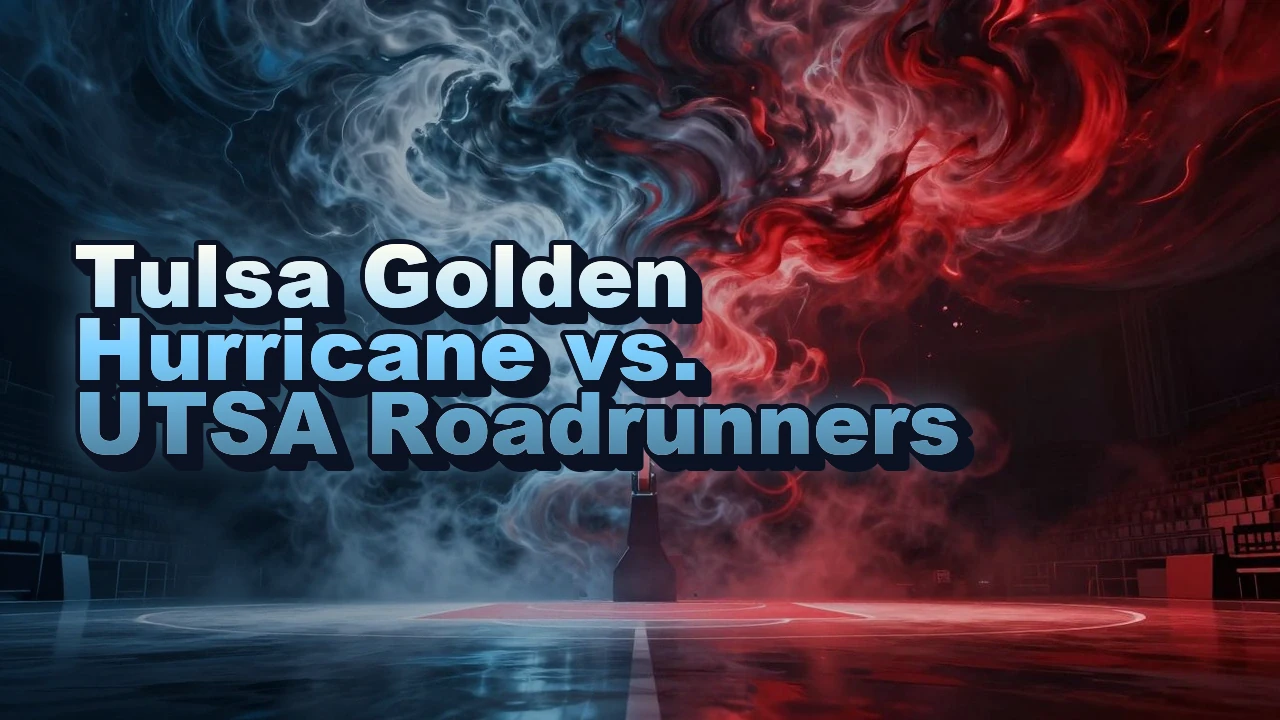 Illustrated event poster for Tulsa Golden Hurricane vs. UTSA Roadrunners