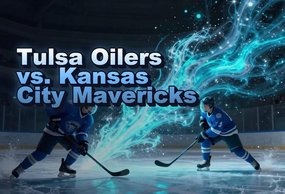 Illustrated event poster for Tulsa Oilers vs. Kansas City Mavericks