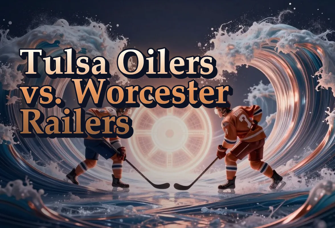 Illustrated event poster for Tulsa Oilers vs. Worcester Railers