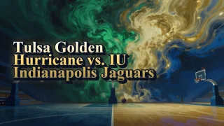Illustrated event poster for Tulsa Golden Hurricane vs. IU Indianapolis Jaguars
