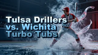 Illustrated event poster for Tulsa Drillers vs. Wichita Turbo Tubs