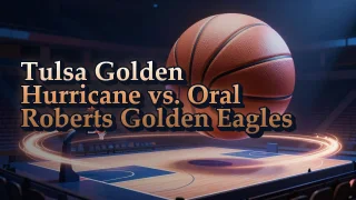 Illustrated event poster for Tulsa Golden Hurricane vs. Oral Roberts Golden Eagles