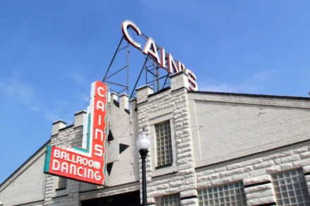 Historic Cain’s Ballroom facade and rooftop sign in 2012